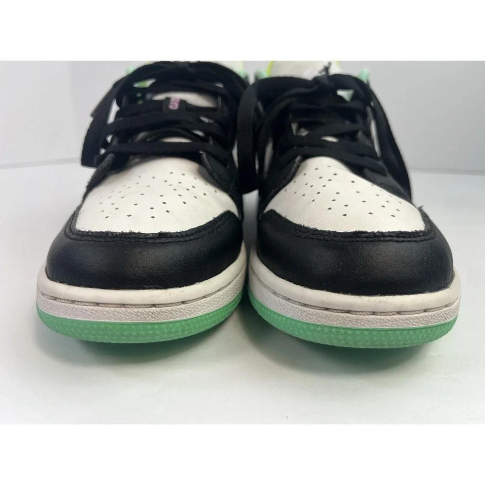 Jordan 1 Low Green Glow Violet Shock Gym Sneakers Youth GS 6Y - Women's Size 7.5